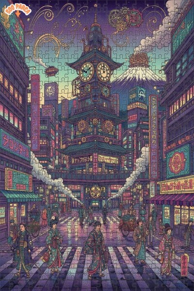 Teona Ahşap لغز خشبي مؤطر ذو طابقين بتصميم برج طوكيو على طراز ستيمبانك مع مظه...