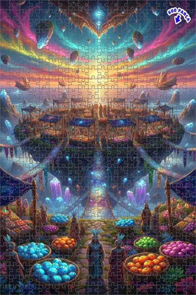 Teona Ahşap لوحة زيتية لمشهد سوق السماء 600 قطعة مقاس 50x35