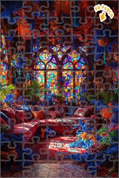 Teona Ahşap لغز خشبي مؤطر بطبقة مزدوجة من الزجاج الملون من بوهيم فاها ماجيكال...