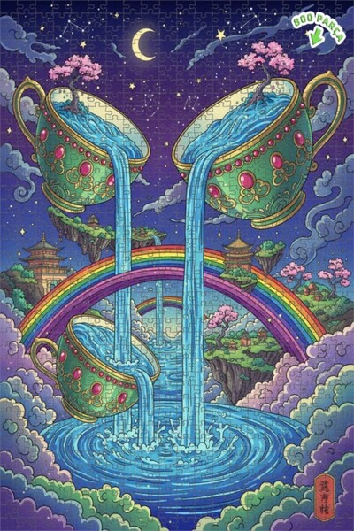 Teona Ahşap لغز خشبي على شكل أكواب شاي سكاي فاليز مزدوجة الطبقات بإطار 800 قط...