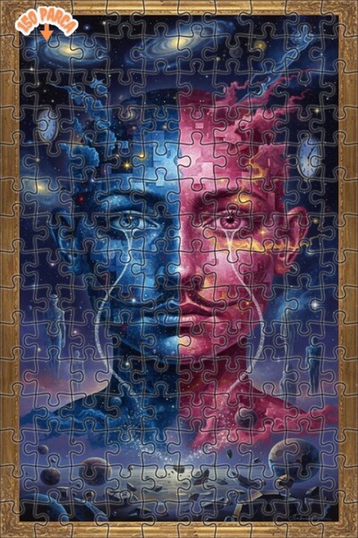 Teona Ahşap لغز خشبي مؤطر ذو طبقتين بتصميم وجه الكون، فن تجريدي بمظهر الرسم ا...