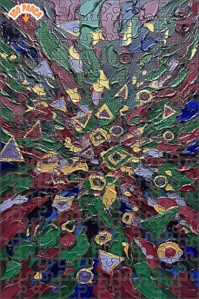 Teona Ahşap Abstract Explosion Oil Painting Look Double Layer Framed Wooden P...