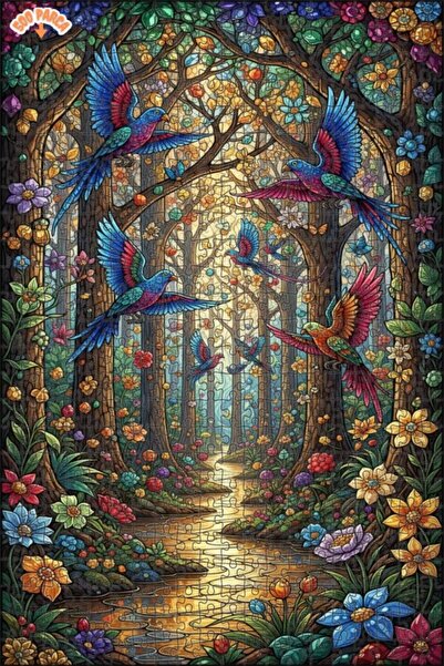 Teona Ahşap Colorful Forest Birds Double Layer Framed Wooden Puzzle 500 Piece...