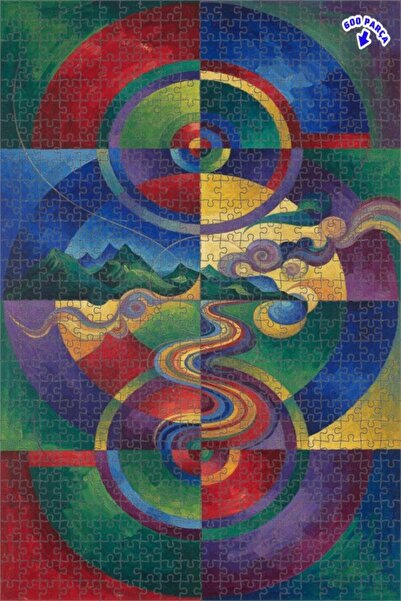 Teona Ahşap لوحة ألغاز خشبية مؤطرة بطبقتين بمظهر ألوان زيتية هندسية تجريدية 6...