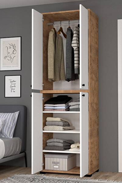 MOBİLİQUE Bükreş No.3 Çok Amaçlı 3 Raflı Askılı Dolap Çam-Beyaz