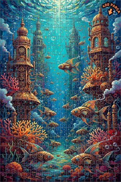 Teona Ahşap لغز خشبي مؤطر بطبقتين على شكل مدينة تحت البحر بأسلوب ستيمبانك مع ...