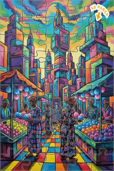 Teona Ahşap لغز خشبي مؤطر ذو طابقين بتصميم سوق المدينة النابضة بالحياة، 50 قط...