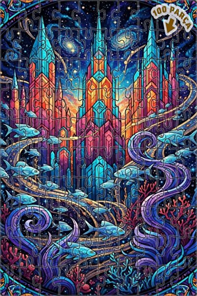 Teona Ahşap لغز فني رائع على شكل سرب أسماك في قلعة المجرة، لوحة زيتية، 100 قط...