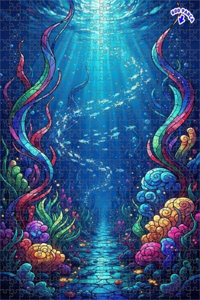 Teona Ahşap لغز خشبي ملون بتصميم مسار تحت البحر مع زجاج فسيفسائي فني وإطار مز...