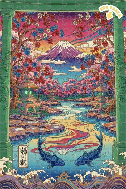 Teona Ahşap لغز خشبي ذو طبقتين بإطار يصور أسماك التنين وغطاء جبل فوجي 200 قطع...