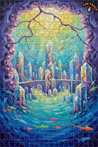 Teona Ahşap مجموعة أسماك ملونة في مدينة الكريستال، لوحة زيتية ذات طابقين، أحج...