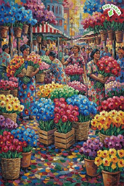 Teona Ahşap لغز خشبي بتصميم سوق الزهور النابض بالحياة، 800 قطعة، 70x50 سم