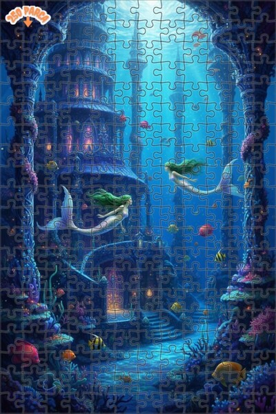 Teona Ahşap Mermaid Palace Oil Painting Look Double Layer Framed Wooden Puzzl...