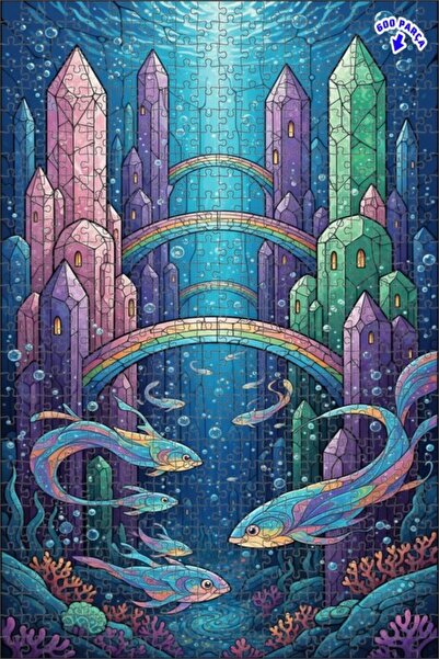 Teona Ahşap مدينة الكريستال السحرية تحت الماء، عالم الأسماك، رؤية فنية بالألو...