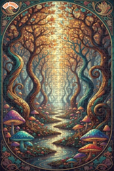 Teona Ahşap Magical Forest River Oil Painting Look Framed Wooden Puzzle 500 P...