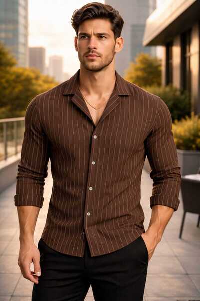 BRLKN Men's Striped Zr Crepe Long Sleeve Shirt