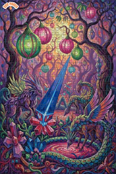 Teona Ahşap Dragon Crystal Forest Oil Painting Lookalike Art Double Layer Fra...