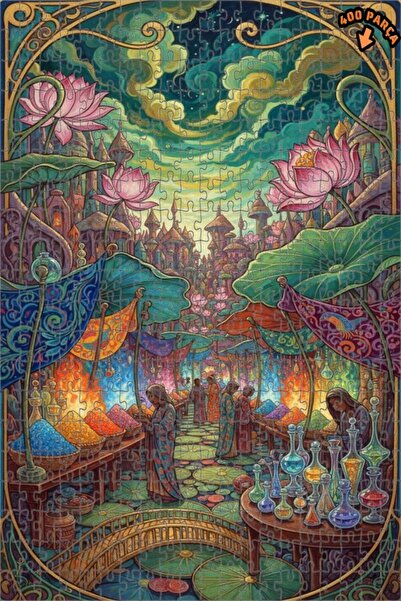 Teona Ahşap لغز فني بمظهر لوحة زيتية لسوق الشرق السحري، 400 قطعة، 35×35