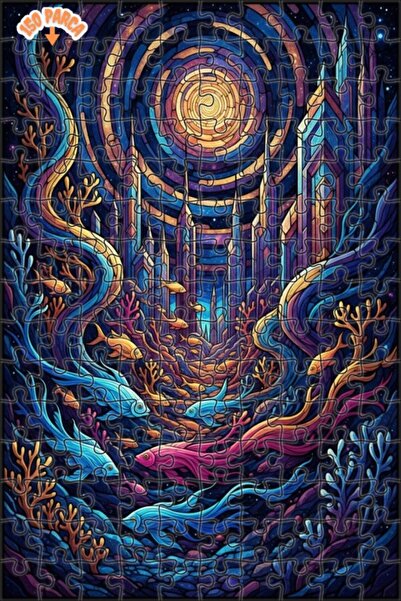 Teona Ahşap Mysterious Undersea City Oil Painting Look Double-Decker Framed W...