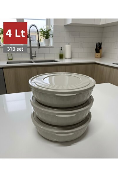 Alkanev طقم حاويات تخزين بولي تايم مكون من 3 قطع مع أغطية باللون البيج (4 لتر)