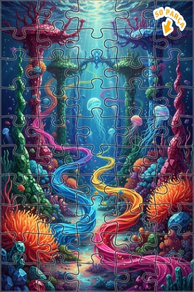 Teona Ahşap لغز فني رائع بمظهر لوحة زيتية ملونة تحت الماء 50 قطعة 15x25