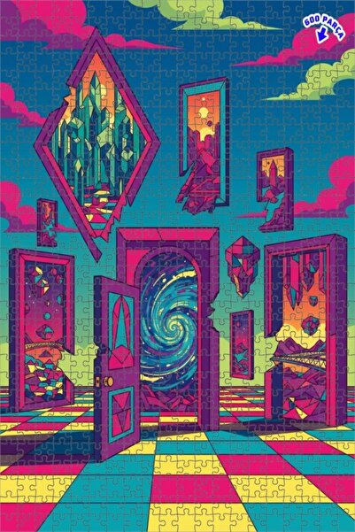 Teona Ahşap لغز أبواب الكون الغامض ذو الطابقين بإطار خشبي 600 قطعة 50x35