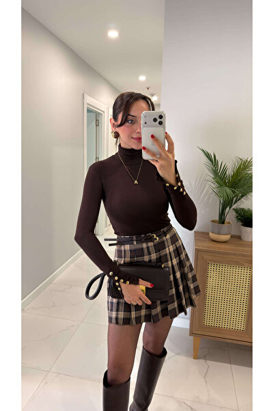 BİRCANÇİL Gentrel Brown Sleeve Snap-Button Blouse