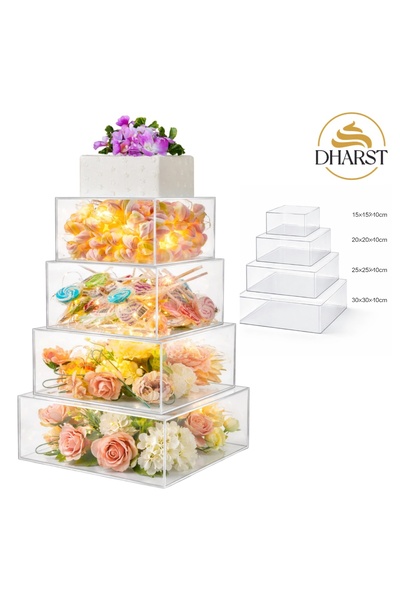 Dharst Set etaje false pentru tort, patrate – 4 piese (15, 20, 25, 30 cm) –