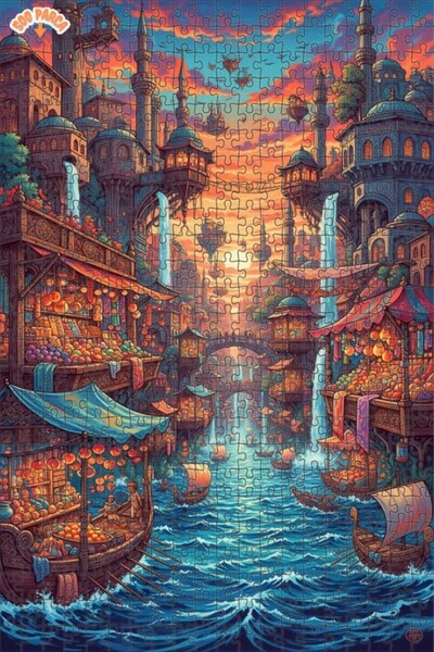 Teona Ahşap لغز فني لمشهد مدينة خيالية بمظهر الألوان المائية 500 قطعة 50x30