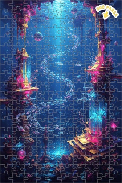 Teona Ahşap لغز خشبي مؤطر بطبقتين بمظهر لوحة زيتية لمدينة غامضة تحت الماء 200...