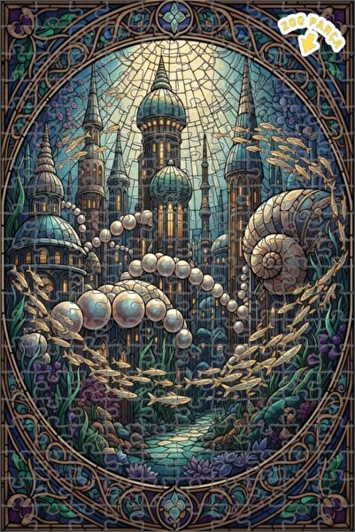 Teona Ahşap Sea Palace Mosaic Art Patterned Double Layer Framed Wooden Puzzle...