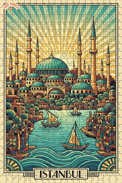 Teona Ahşap لغز خشبي مؤطر بطبقتين على شكل مدينة اسطنبول 500 قطعة 50x30