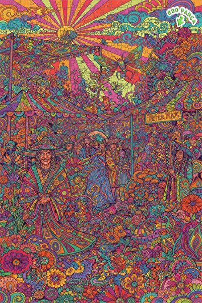 Teona Ahşap لغز خشبي مؤطر ذو طبقتين بنمط مهرجان ملون على طراز بيتر ماكس 800 ق...