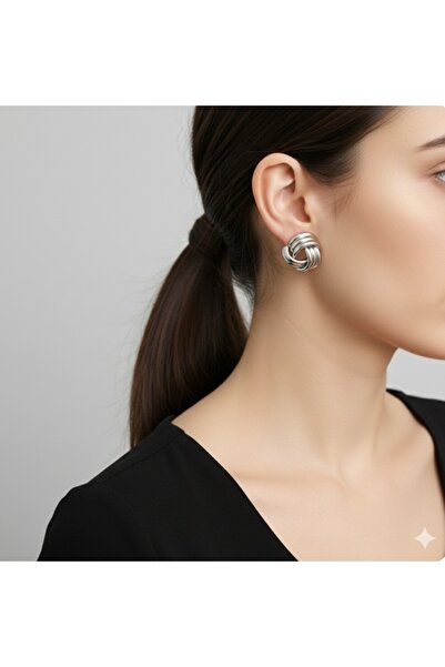 stainless steell أقراط فضية اللون من الفولاذ بتصميم عقدة خفيفة