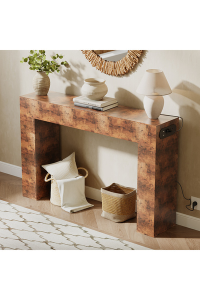 VariFurnx 140*30*90cm Console Table with Power Outlet Farmhouse Long Wood Ent...