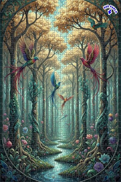 Teona Ahşap لغز خشبي على شكل طيور الغابة الغامضة بمظهر الألوان المائية 600 قط...