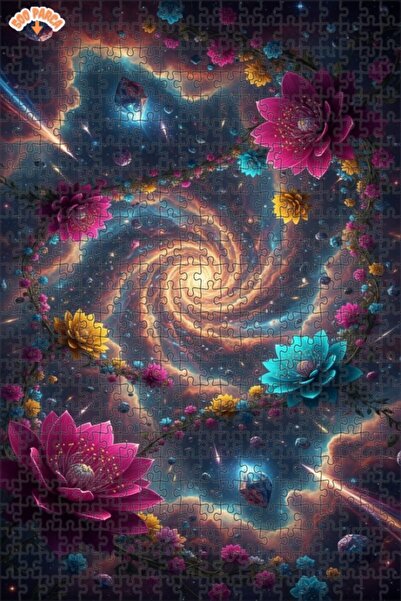 Teona Ahşap Galactic Flower Garden Oil Painting Look Double Layer Framed Wood...