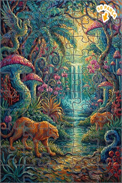 Teona Ahşap لغز الغابة الغامضة: قطع خشبية فنية لمنظر شلالات الغابة والقطط الب...