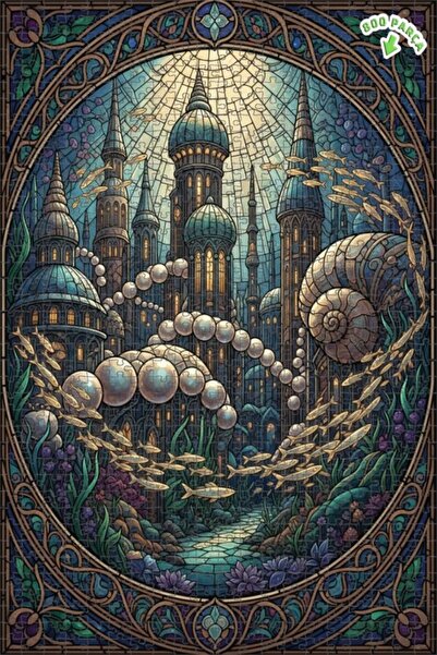 Teona Ahşap Sea Palace Mosaic Art Patterned Double Layer Framed Wooden Puzzle...