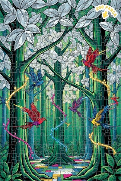 Teona Ahşap لغز خشبي مؤطر بطبقتين من طيور الغابة السحرية 200 قطعة 25x35