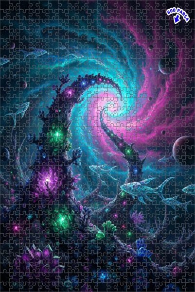 Teona Ahşap لغز فني على شكل حوض أسماك جالاكتيك بتأثيرات الألوان الزيتية 600 ق...