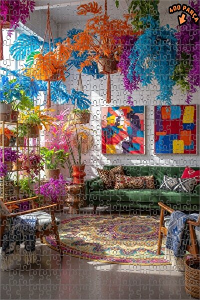 Teona Ahşap لغز خشبي مطبوع عليه مناطق معيشة بوهيمية بألوان نابضة بالحياة، لغز...