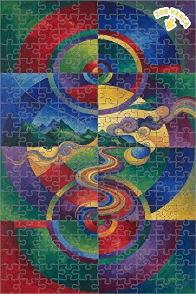 Teona Ahşap لوحة ألغاز خشبية مؤطرة بطبقتين بمظهر ألوان زيتية هندسية تجريدية 2...