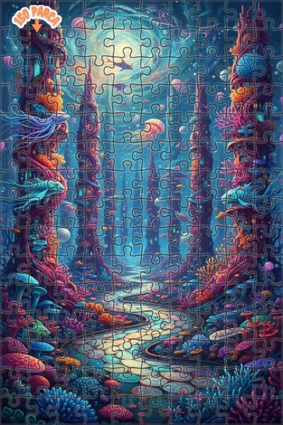 Teona Ahşap Fantastic Undersea City Oil Painting Look Double Layer Framed Woo...