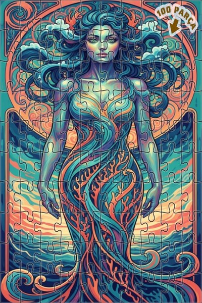 Teona Ahşap لغز خشبي مؤطر بطبقتين بمظهر فني مائي لحورية البحر 100 قطعة 25×25