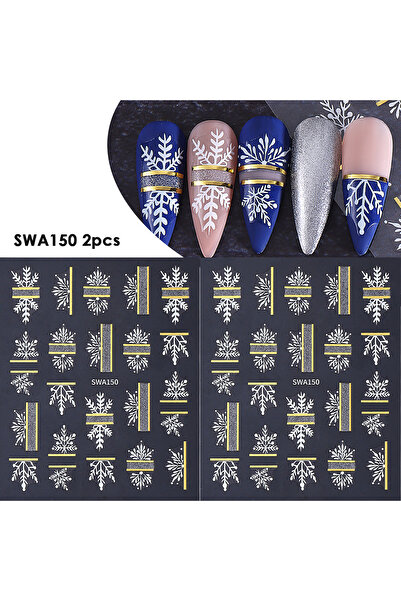 Choice SWA150 2pcs 2pcs Sparkle Silver Winter Nail Sticker Geometry Snowflake...