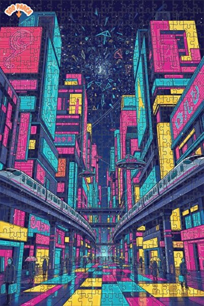 Teona Ahşap لغز خشبي بإطار مزدوج الطبقات بمظهر لوحة زيتية على طراز سايبيربانك...