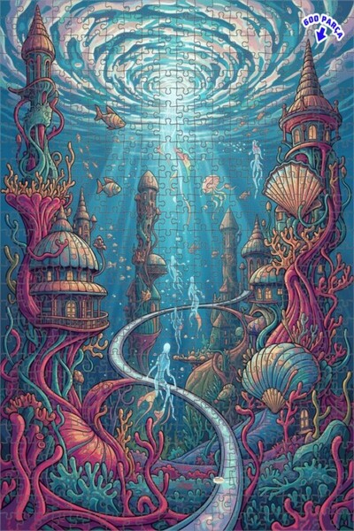 Teona Ahşap لغز خشبي على شكل مدينة غامضة تحت البحر، لغز خشبي مؤطر بطبقتين 600...