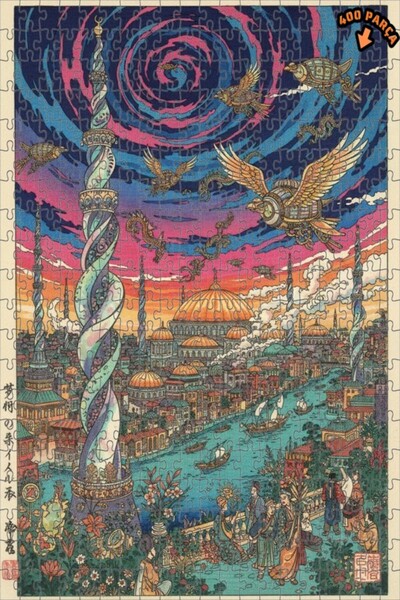 Teona Ahşap بلايزلر فانتاستيك سيتي مع برج البخار، مظهر مدينة رائعة بالألوان ا...