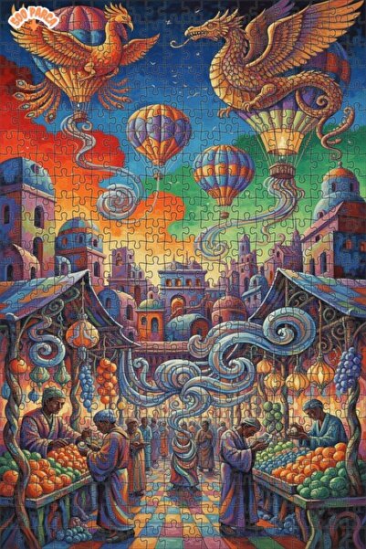 Teona Ahşap Magical Marketplace Dragon and Phoenix with Balloons 500 Pieces 5...